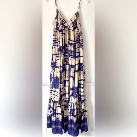Anthropologie I Isabella Sinclair Abstract Silk Maxi Dress in Cream & Eggplant - Picture 3 of 8